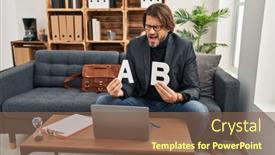  Presentation with dyslexia - Presentation theme consisting of handsome-middle-age-man-working background and a violet colored foreground