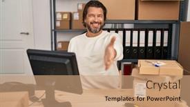  Presentation with working - PPT theme with handsome-middle-age-man-working background and a  colored foreground