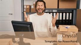  Presentation with success business - PPT layouts enhanced with handsome-middle-age-man-working background and a coral colored foreground