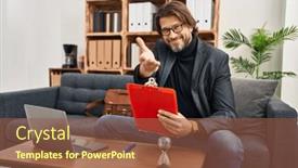  Presentation with acceptance - PPT theme enhanced with handsome-middle-age-man-working background and a tawny brown colored foreground