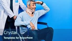  Presentation with far away - PPT theme featuring handsome-middle-age-man background and a ocean colored foreground