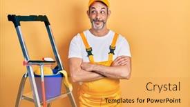  Presentation with grey - Slide deck with handsome-middle-age-man background and a  colored foreground