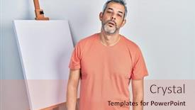  Presentation with grey - Presentation theme enhanced with handsome-middle-age-man background and a coral colored foreground