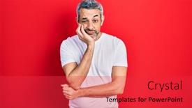  Presentation with stone age food - PPT theme consisting of handsome-middle-age-man background and a red colored foreground