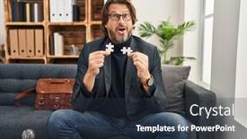  Presentation with holding puzzle pieces - Slide set consisting of handsome-middle-age-man background and a tawny brown colored foreground