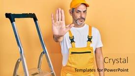  Presentation with hand palm - Slide deck enhanced with handsome-middle-age-man background and a yellow colored foreground