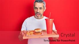  Presentation with burger fries - Presentation design having handsome-middle-age-man background and a red colored foreground