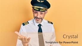  Presentation with airplane pilot - Presentation design with handsome-middle-age-man background and a yellow colored foreground