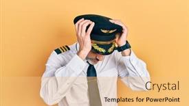  Presentation with airplane pilot - Presentation design having handsome-middle-age-man background and a  colored foreground
