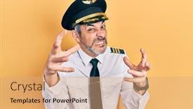  Presentation with airplane pilot - Presentation design with handsome-middle-age-man background and a coral colored foreground