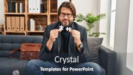 Presentation with holding puzzle pieces - PPT theme having handsome-middle-age-man background and a tawny brown colored foreground