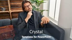  Presentation with brain thinking - Slide set consisting of handsome-middle-age-man background and a tawny brown colored foreground