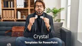  Presentation with holding puzzle pieces - Presentation consisting of handsome-middle-age-man background and a tawny brown colored foreground