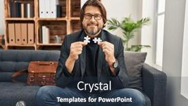  Presentation with holding puzzle pieces - Theme consisting of handsome-middle-age-man background and a tawny brown colored foreground