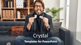  Presentation with holding puzzle pieces - Presentation theme featuring handsome-middle-age-man background and a tawny brown colored foreground