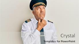  Presentation with airplane pilot - Amazing PPT theme having handsome-middle-age-mature-man backdrop and a light gray colored foreground