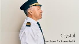  Presentation with airplane pilot - PPT theme featuring handsome-middle-age-mature-man background and a light gray colored foreground