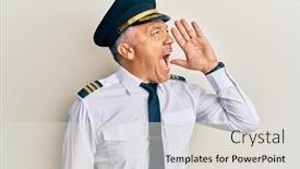  Presentation with airplane pilot - Amazing PPT theme having handsome-middle-age-mature-man backdrop and a light gray colored foreground