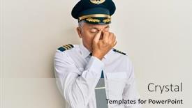  Presentation with airplane pilot - Slide set having handsome-middle-age-mature-man background and a light gray colored foreground