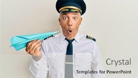  Presentation with airplane pilot - Theme having handsome-middle-age-mature-man background and a light gray colored foreground