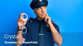  Presentation with hand handcuffs - Cool new slide deck with handsome-middle-age-mature-man backdrop and a ocean colored foreground