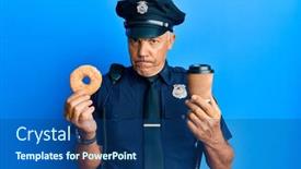  Presentation with drinking problem - Colorful slide set enhanced with handsome-middle-age-mature-police backdrop and a ocean colored foreground