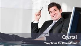  Presentation with cabinet - Cool new presentation theme with handsome middle aged businessman is sitting in chair at his cabinet backdrop and a dark gray colored foreground