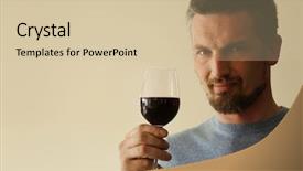  Presentation with wine tasting - Audience pleasing presentation consisting of handsome middle-aged man tasting red wine close-up backdrop and a soft green colored foreground