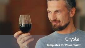  Presentation with wine tasting - Theme with handsome middle-aged man tasting red wine close-up background and a gray colored foreground