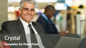  Presentation with airport lounge - PPT theme consisting of handsome middle aged man waiting at airport lounge background and a dark gray colored foreground