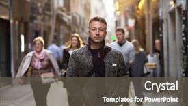  Presentation with middle ages portrait - Presentation theme featuring handsome middle-aged man walking background and a dark gray colored foreground