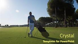  Presentation with golf player playing - Slide deck enhanced with handsome-middle-eastern-golf-player background and a tawny brown colored foreground