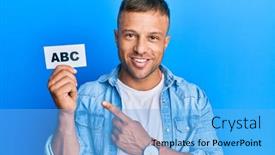  Presentation with abc - Theme with handsome-muscle-man-holding-abc background and a light blue colored foreground