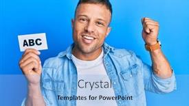  Presentation with muscle - Slides having handsome-muscle-man-holding-abc background and a light blue colored foreground