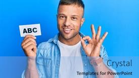  Presentation with abc - Beautiful PPT layouts featuring handsome-muscle-man-holding-abc backdrop and a light blue colored foreground