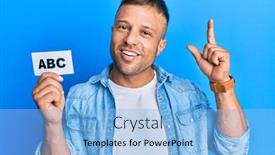  Presentation with abc - Colorful PPT layouts enhanced with handsome-muscle-man-holding-abc backdrop and a light blue colored foreground