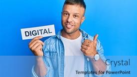  Presentation with muscle - Slide set consisting of handsome-muscle-man-holding-digital background and a light blue colored foreground