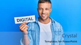  Presentation with muscle - Cool new presentation theme with handsome-muscle-man-holding-digital backdrop and a light blue colored foreground