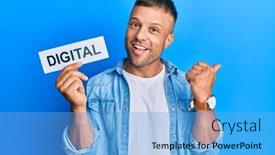  Presentation with muscle - PPT theme enhanced with handsome-muscle-man-holding-digital background and a light blue colored foreground