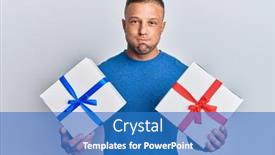  Presentation with muscle - Presentation theme consisting of handsome-muscle-man-holding-gifts background and a teal colored foreground