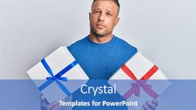  Presentation with muscle - Audience pleasing theme consisting of handsome-muscle-man-holding-gifts backdrop and a teal colored foreground