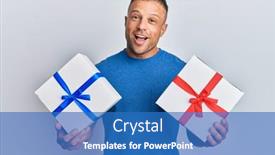  Presentation with muscle - Audience pleasing PPT theme consisting of handsome-muscle-man-holding-gifts backdrop and a teal colored foreground