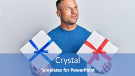  Presentation with muscle - Amazing presentation design having handsome-muscle-man-holding-gifts backdrop and a teal colored foreground