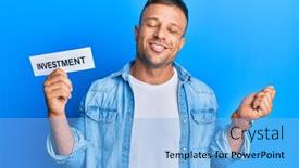  Presentation with muscle - Beautiful theme featuring handsome-muscle-man-holding-investment backdrop and a light blue colored foreground