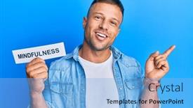  Presentation with muscle - PPT theme consisting of handsome-muscle-man-holding-mindfulness background and a light blue colored foreground