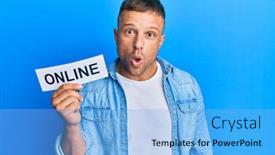  Presentation with muscle - Audience pleasing slide set consisting of handsome-muscle-man-holding-online backdrop and a light blue colored foreground