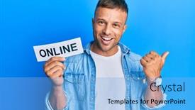  Presentation with muscle - PPT layouts consisting of handsome-muscle-man-holding-online background and a light blue colored foreground