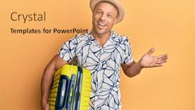  Presentation with muscle - Slide set with handsome-muscle-man-holding-suitcase background and a yellow colored foreground