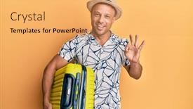  Presentation with muscle - Slide deck featuring handsome-muscle-man-holding-suitcase background and a yellow colored foreground