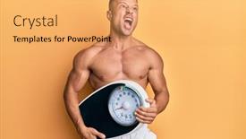  Presentation with weight loss - Cool new PPT layouts with handsome-muscle-man-holding-weight backdrop and a yellow colored foreground